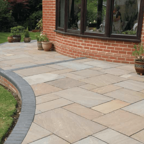 Cashmere brown riven sandstone paving for gardens and patios